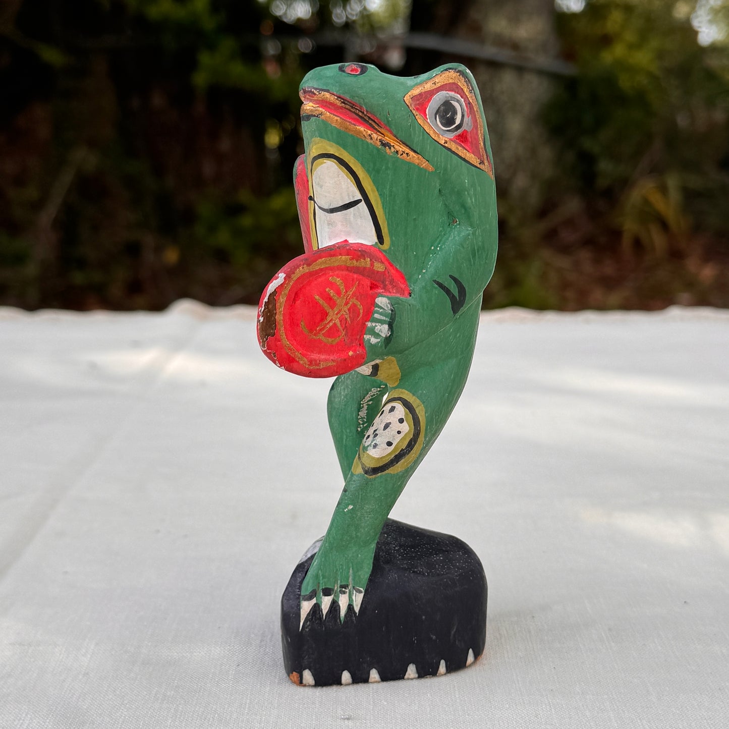 Vintage Hand-Carved Painted Wood Frog Figurine Folk Art Statue
