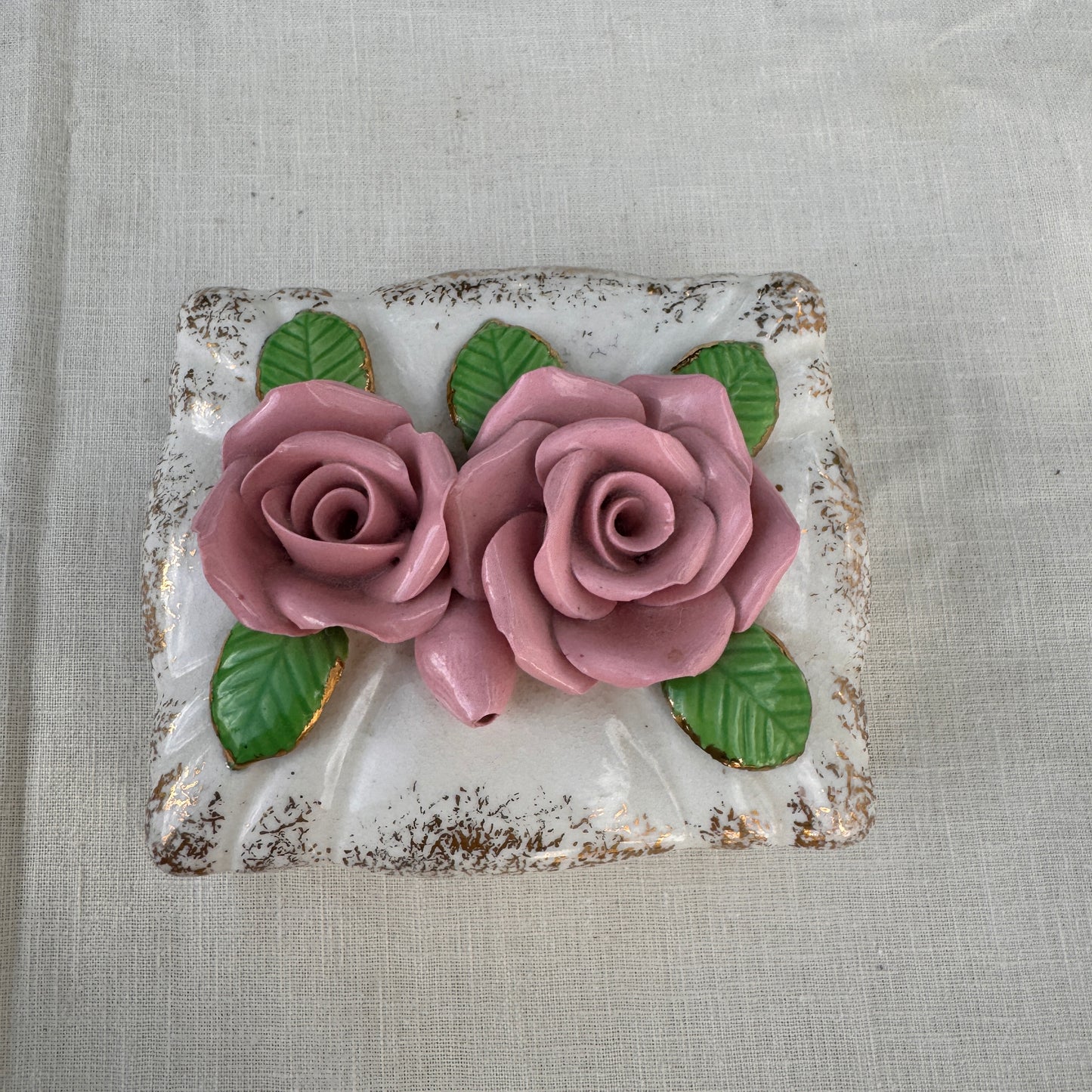 Vintage Occupied Japan Rose Porcelain Trinket Box Keepsake Dish