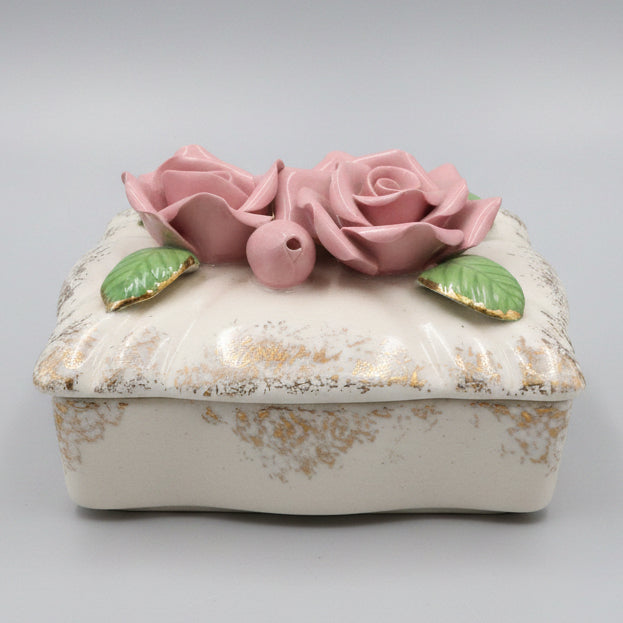 Vintage Occupied Japan Rose Porcelain Trinket Box Keepsake Dish