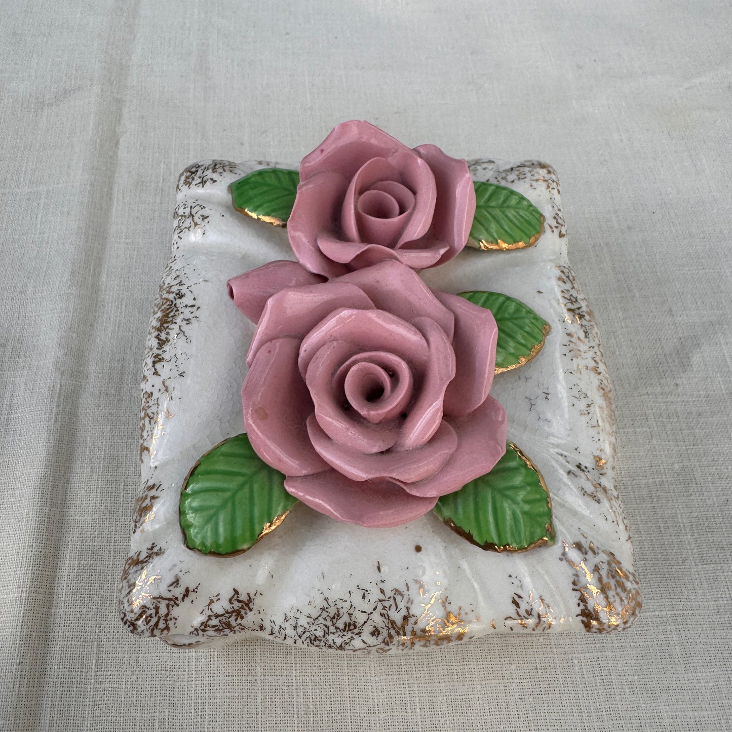 Vintage Occupied Japan Rose Porcelain Trinket Box Keepsake Dish