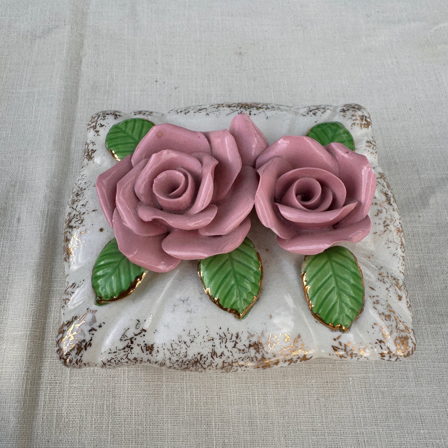 Vintage Occupied Japan Rose Porcelain Trinket Box Keepsake Dish