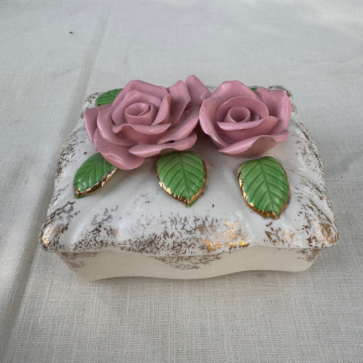 Vintage Occupied Japan Rose Porcelain Trinket Box Keepsake Dish