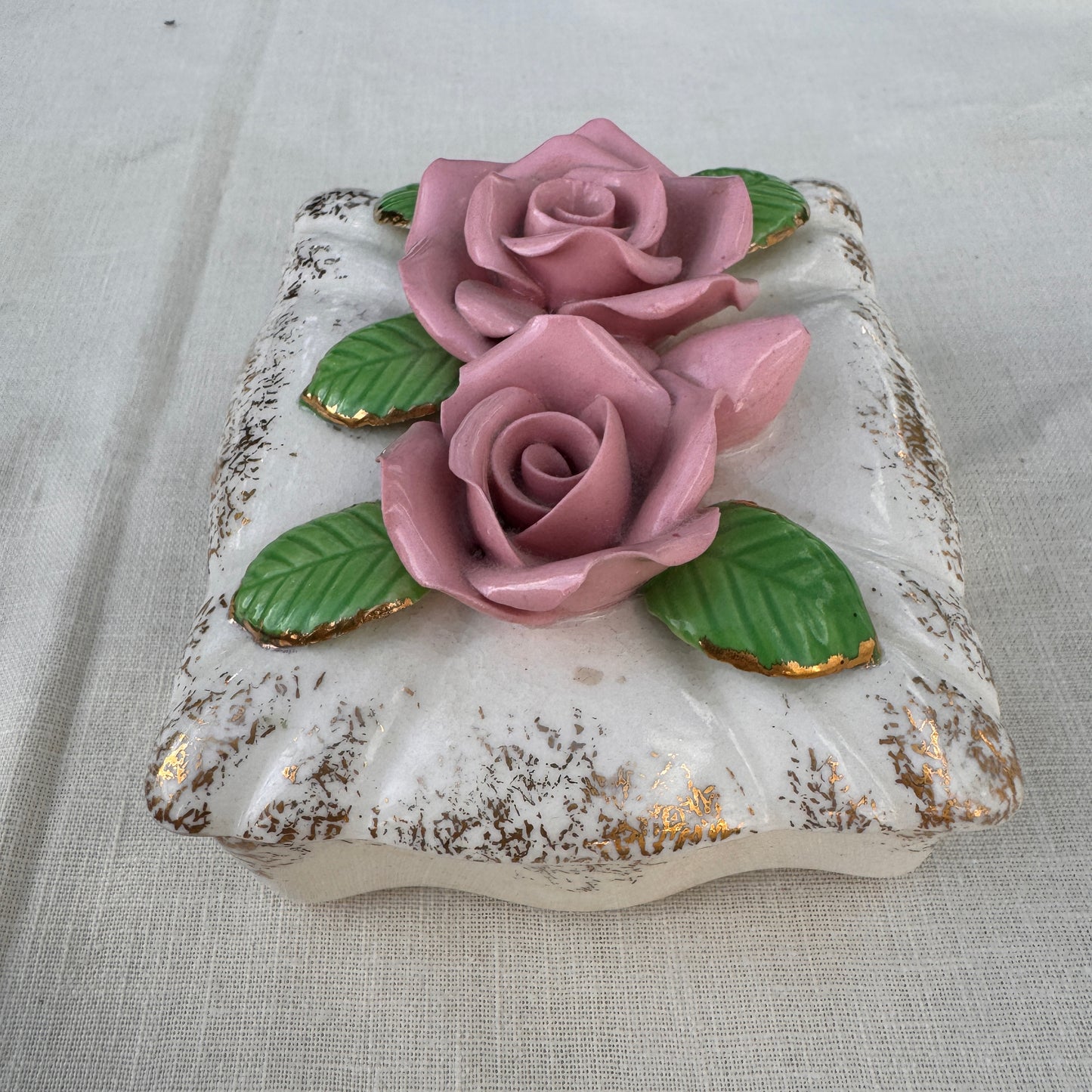 Vintage Occupied Japan Rose Porcelain Trinket Box Keepsake Dish