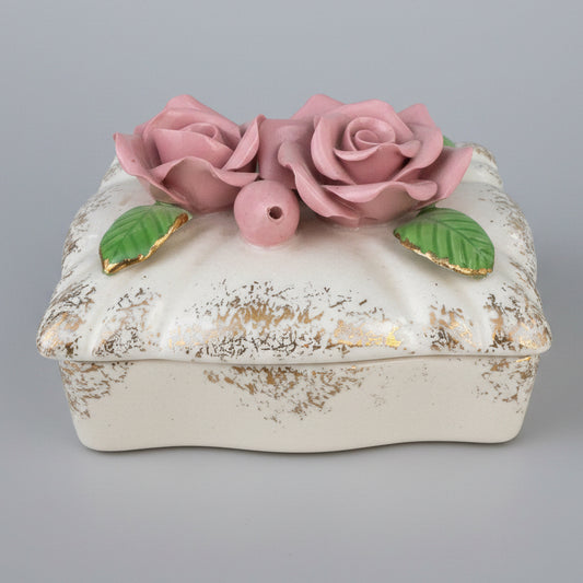 Vintage Occupied Japan Rose Porcelain Trinket Box Keepsake Dish
