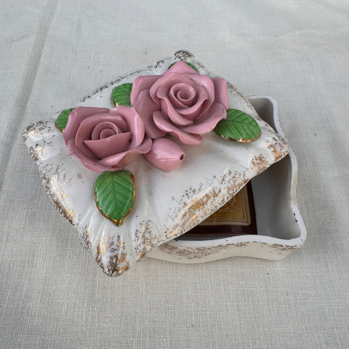 Vintage Occupied Japan Rose Porcelain Trinket Box Keepsake Dish