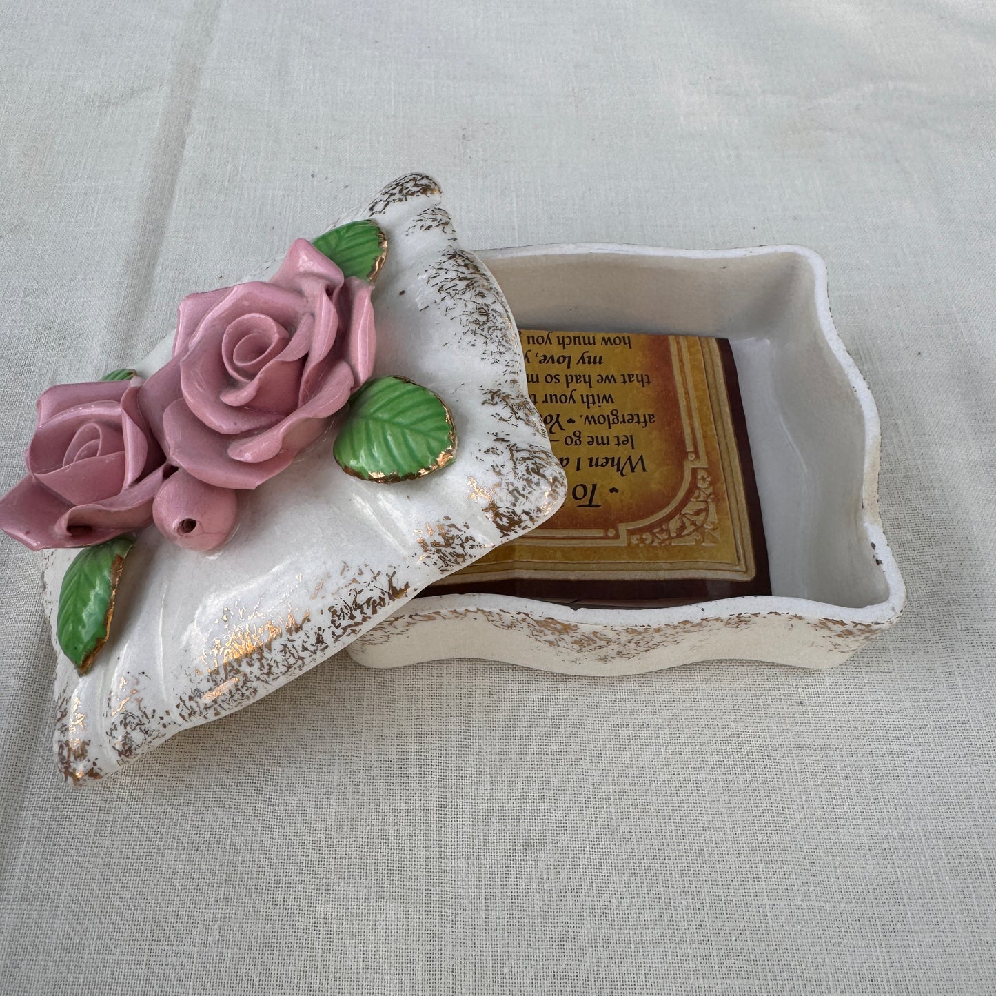 Vintage Occupied Japan Rose Porcelain Trinket Box Keepsake Dish