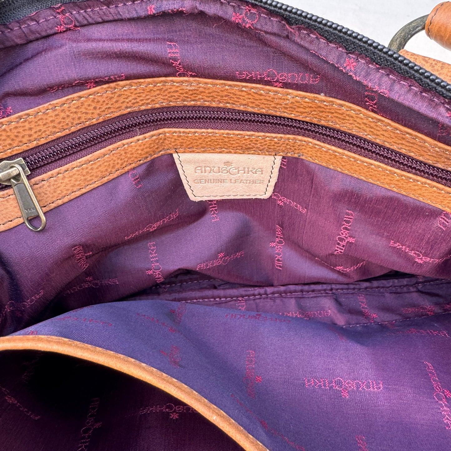 Anuschka Hand Painted Leather Satchel Bag Gold Floral Butterfly Purse