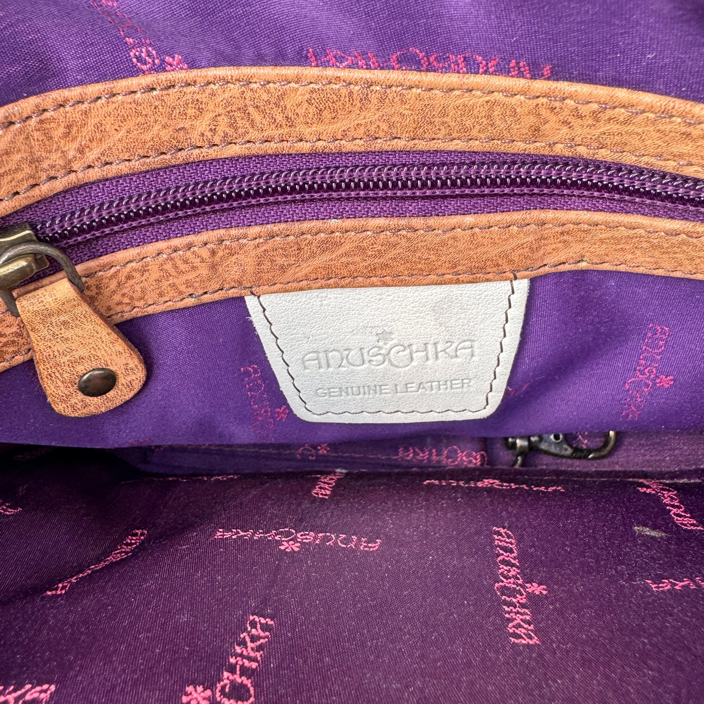 Anuschka Hand Painted Leather Crossbody Bag Purple Floral Butterfly
