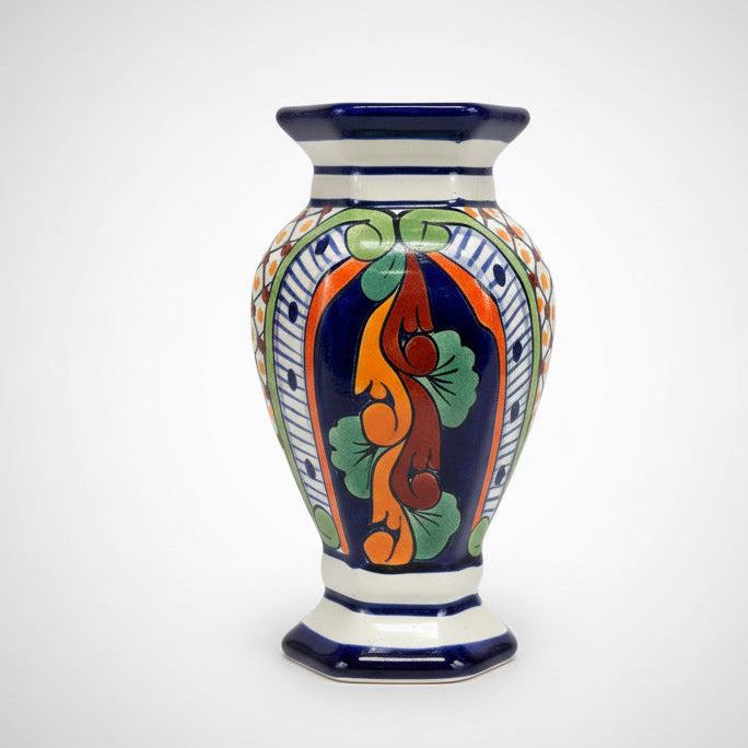 Vintage Mexican Folk Art Vase – Hand Painted Talavera Style Pottery