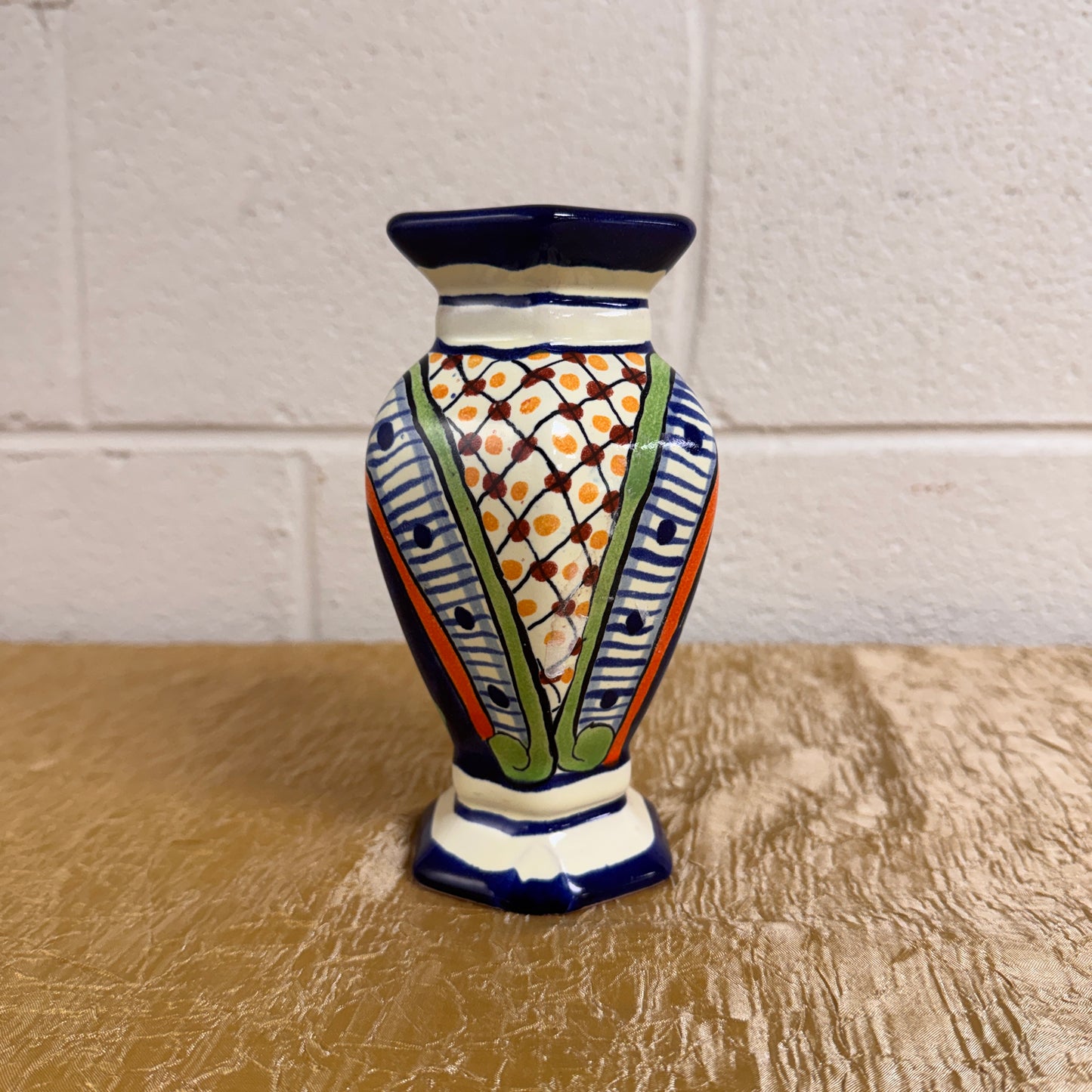 Vintage Mexican Folk Art Vase – Hand Painted Talavera Style Pottery