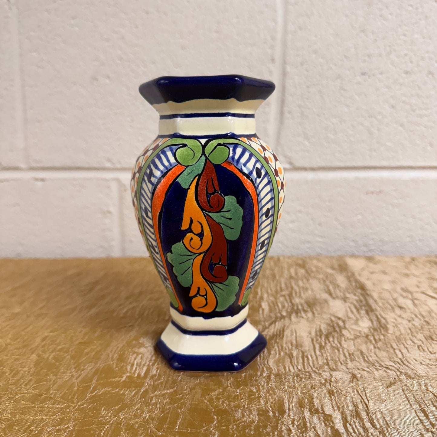 Vintage Mexican Folk Art Vase – Hand Painted Talavera Style Pottery