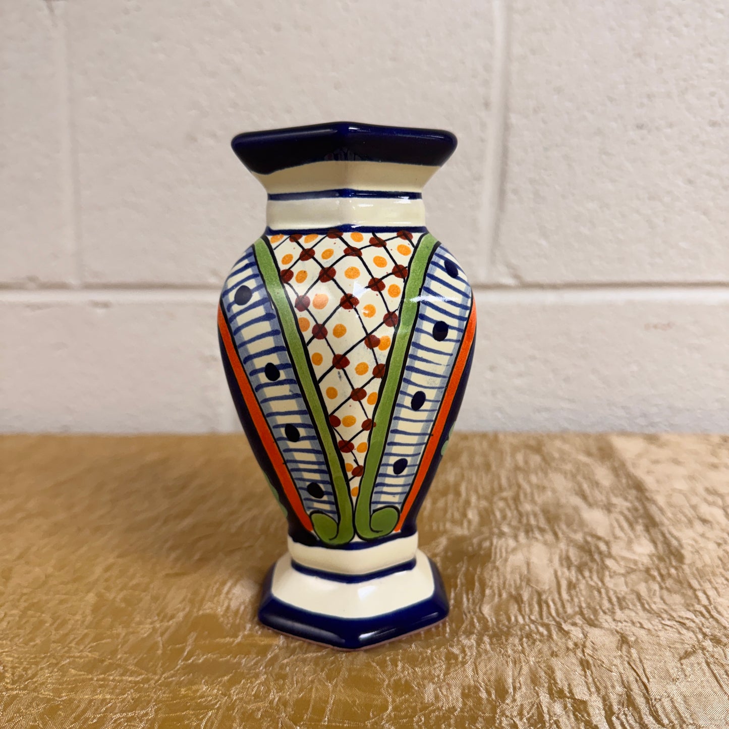 Vintage Mexican Folk Art Vase – Hand Painted Talavera Style Pottery