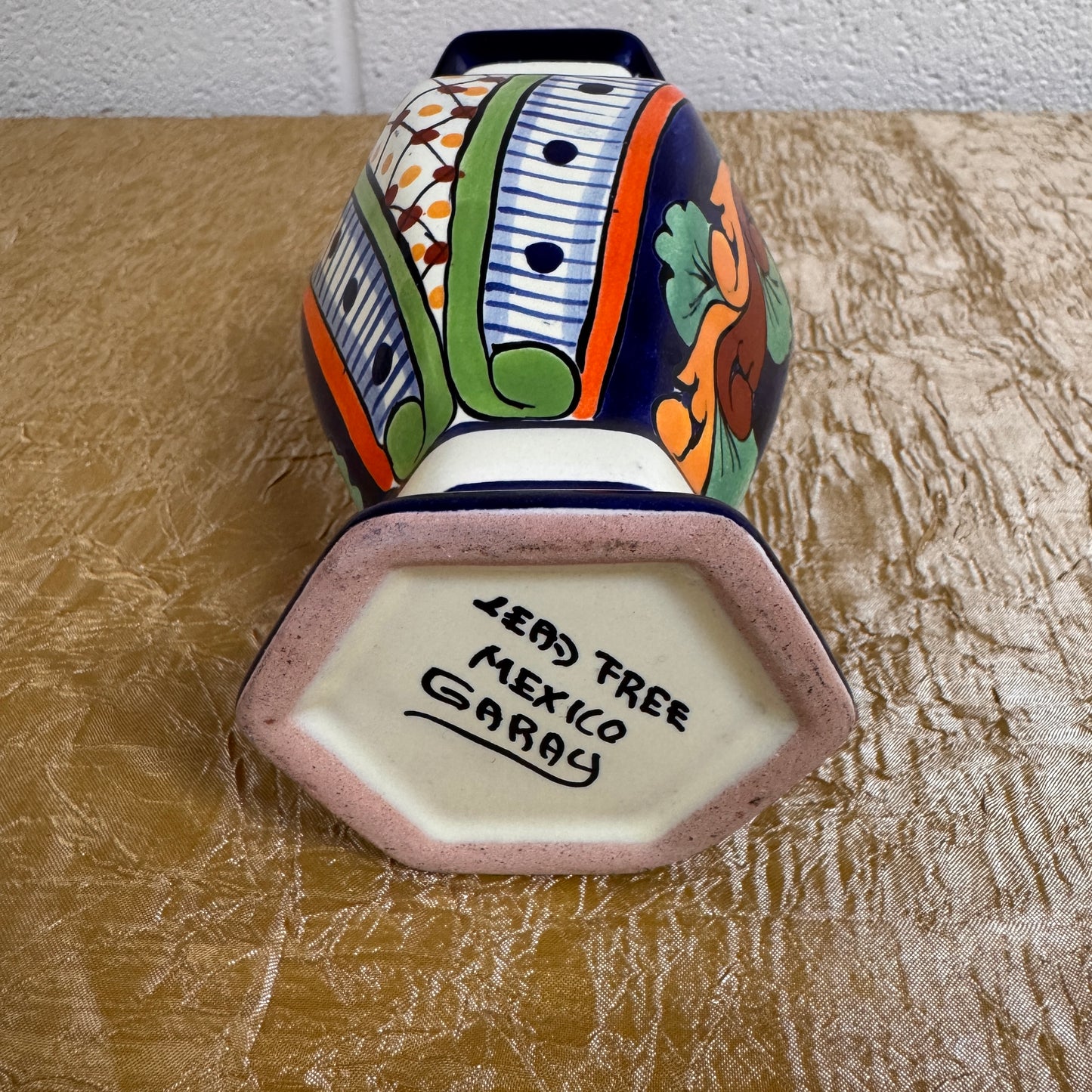 Vintage Mexican Folk Art Vase – Hand Painted Talavera Style Pottery