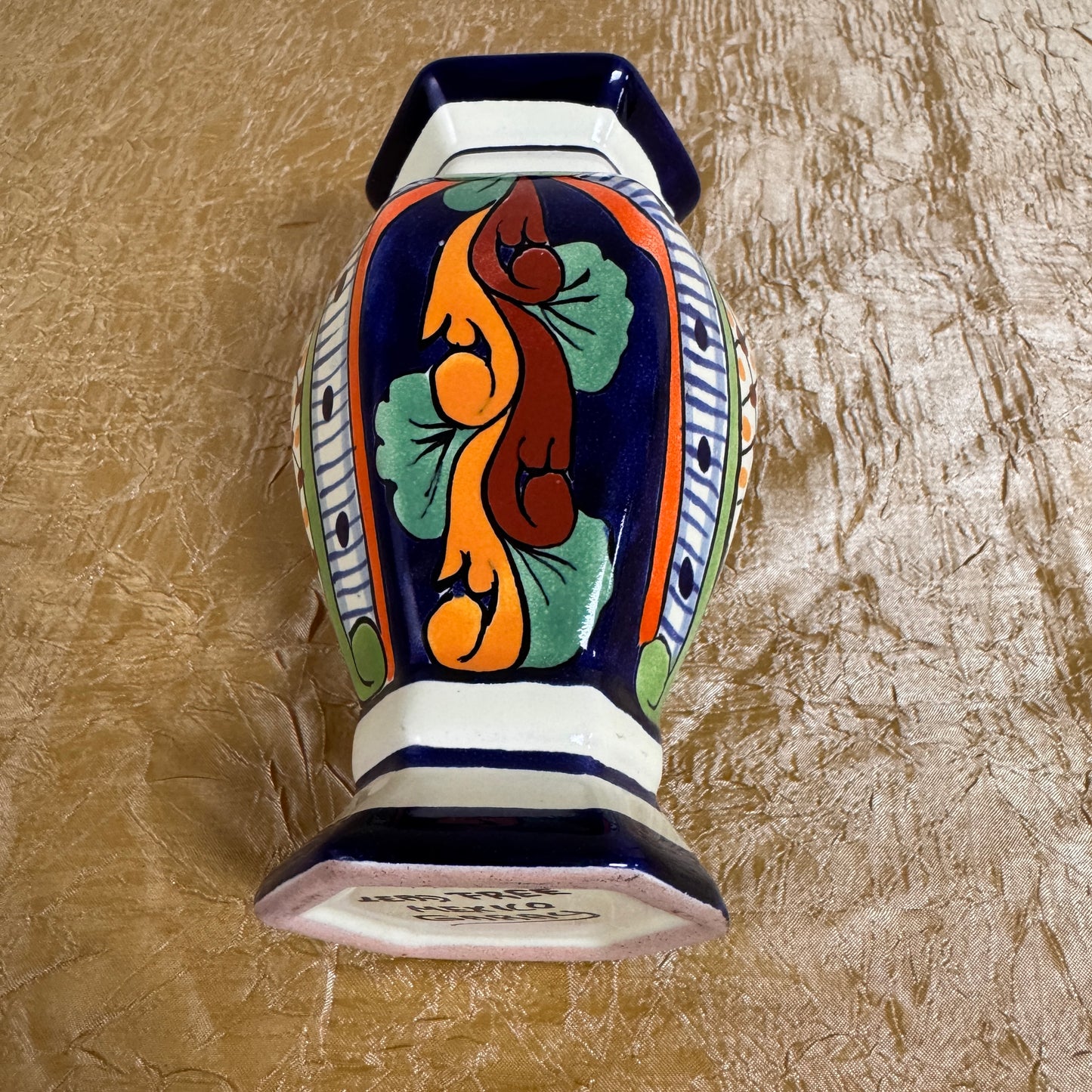 Vintage Mexican Folk Art Vase – Hand Painted Talavera Style Pottery