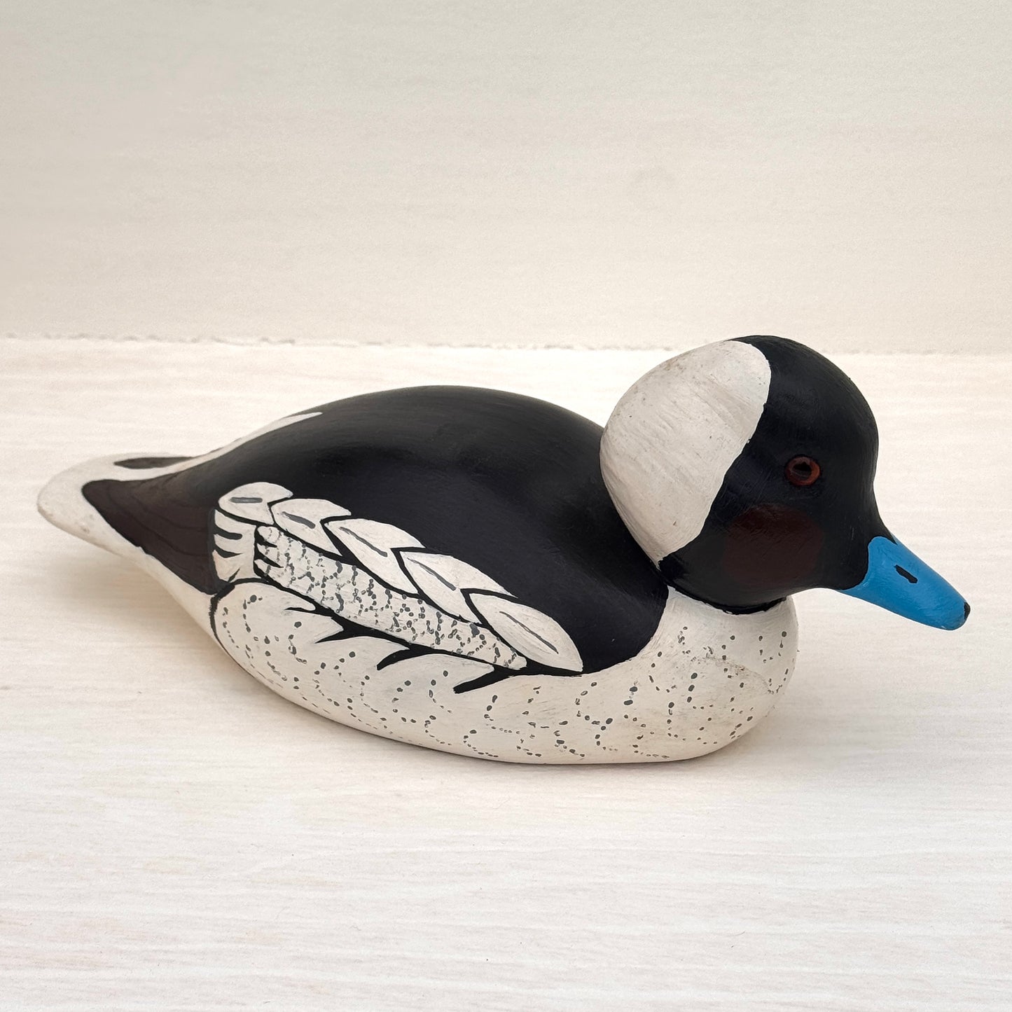 Vintage Hand Carved Bufflehead Duck Decoy – Signed Rick Kindig 1980 Folk Art Wood