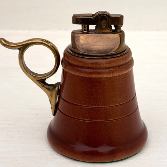 Vintage Table Lighter Wood & Brass Mid Century Desk Lighter Tobacciana Decor