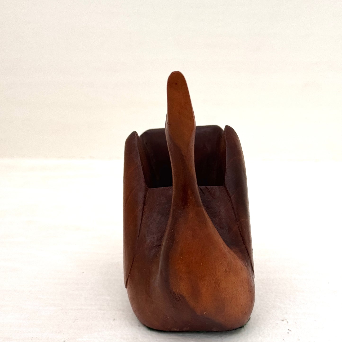 Vintage Hand Carved Wood Swan Planter Vessel Trinket Holder