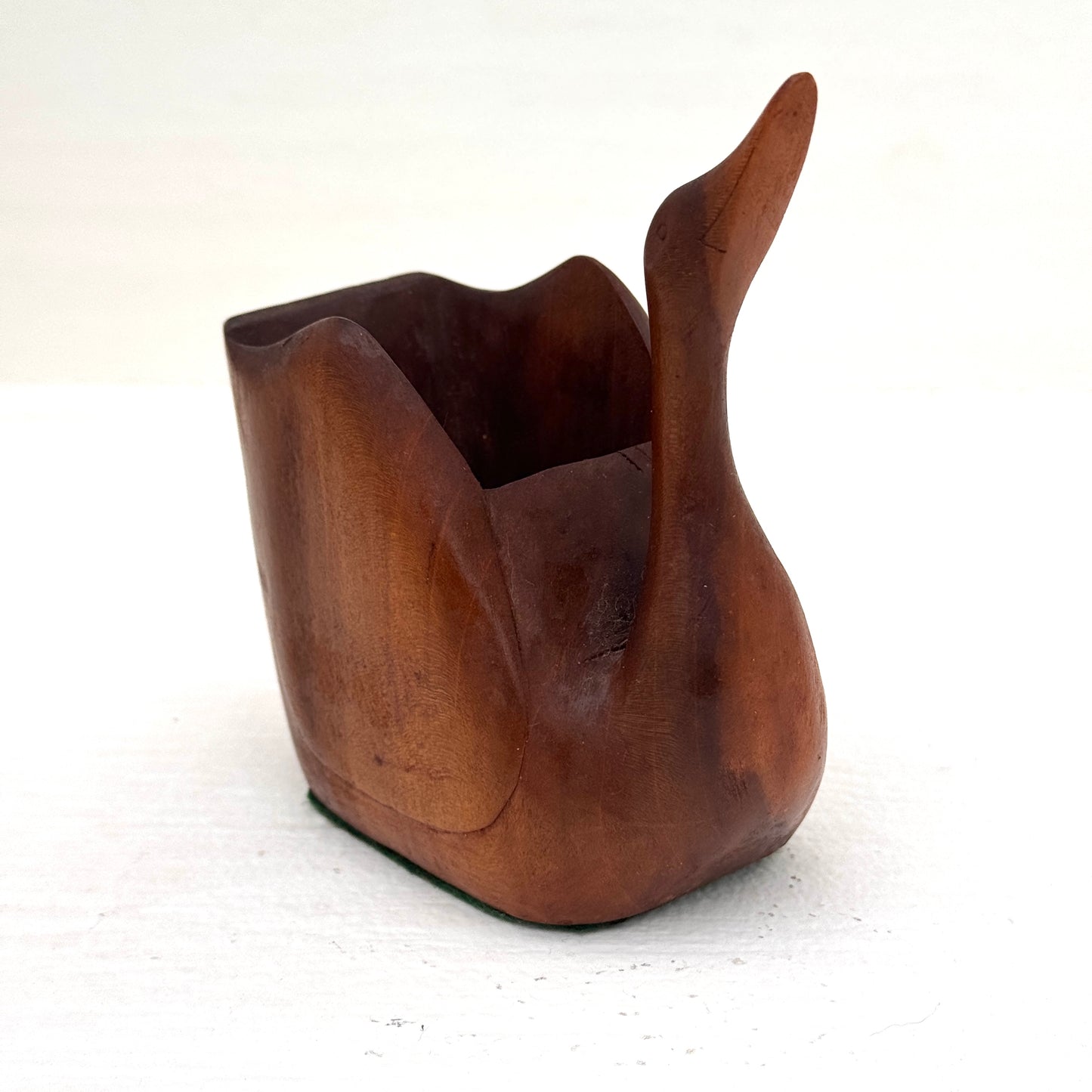 Vintage Hand Carved Wood Swan Planter Vessel Trinket Holder