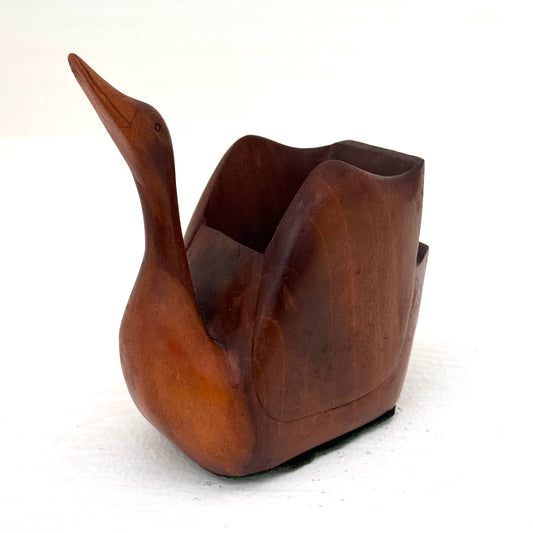 Vintage Hand Carved Wood Swan Planter Vessel Trinket Holder