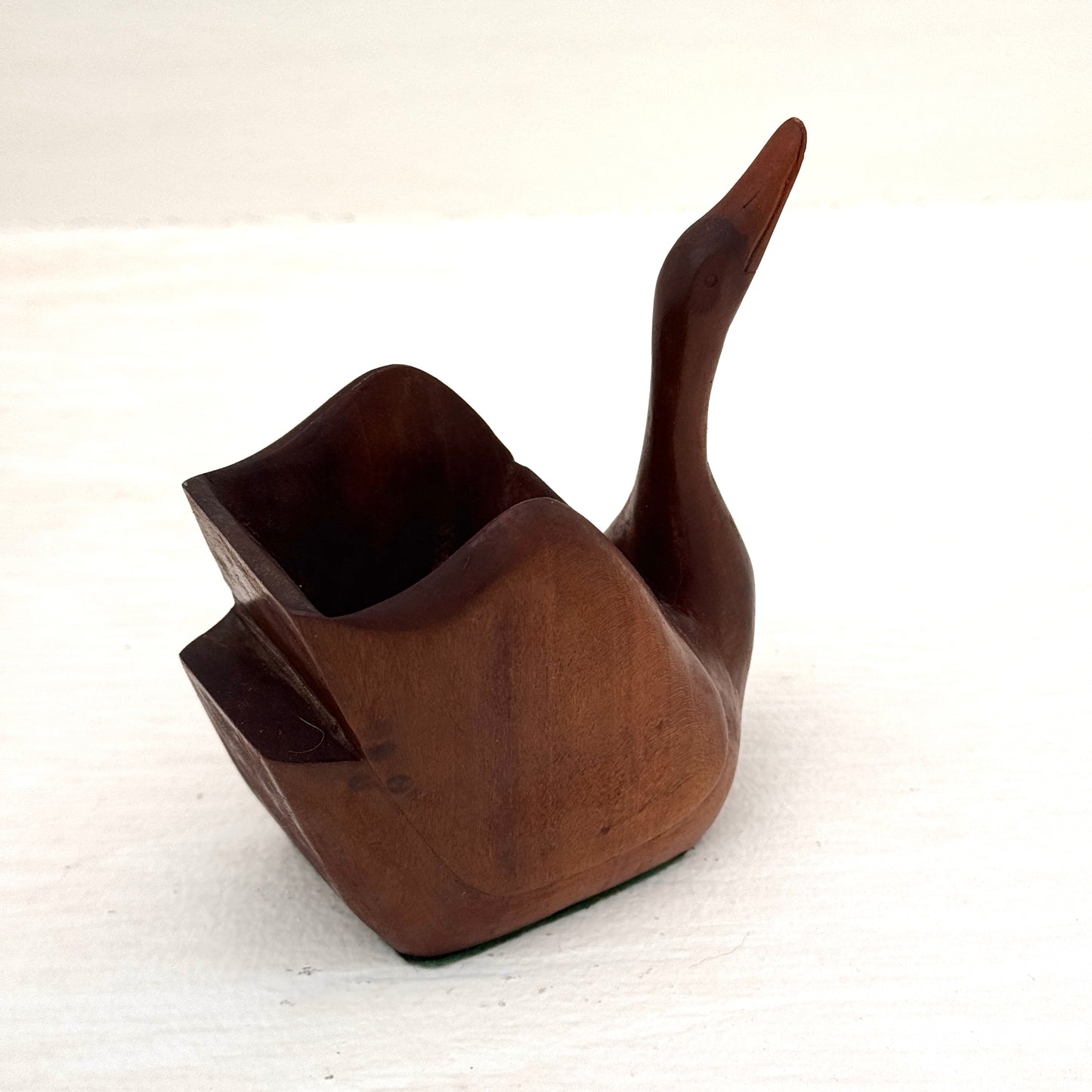 Vintage Hand Carved Wood Swan Planter Vessel Trinket Holder