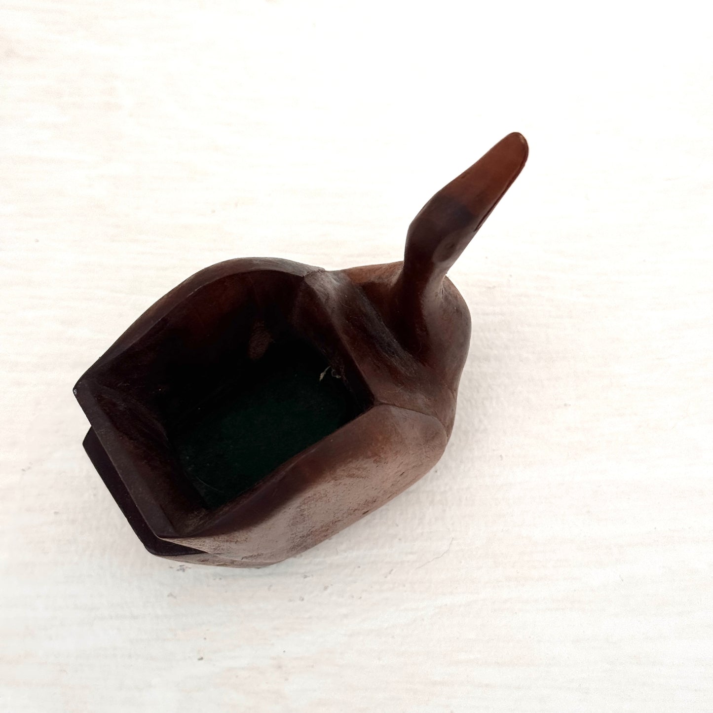 Vintage Hand Carved Wood Swan Planter Vessel Trinket Holder
