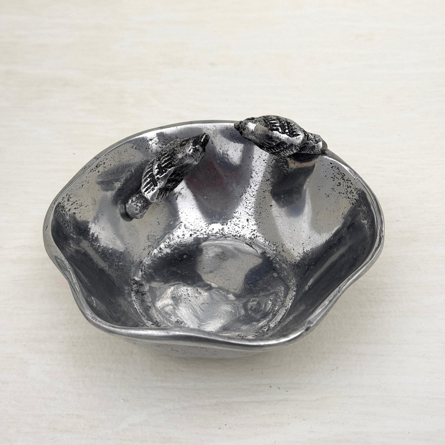 Vintage Pewter Bird Trinket Dish – Organic Hand Formed Silver Tone Bowl