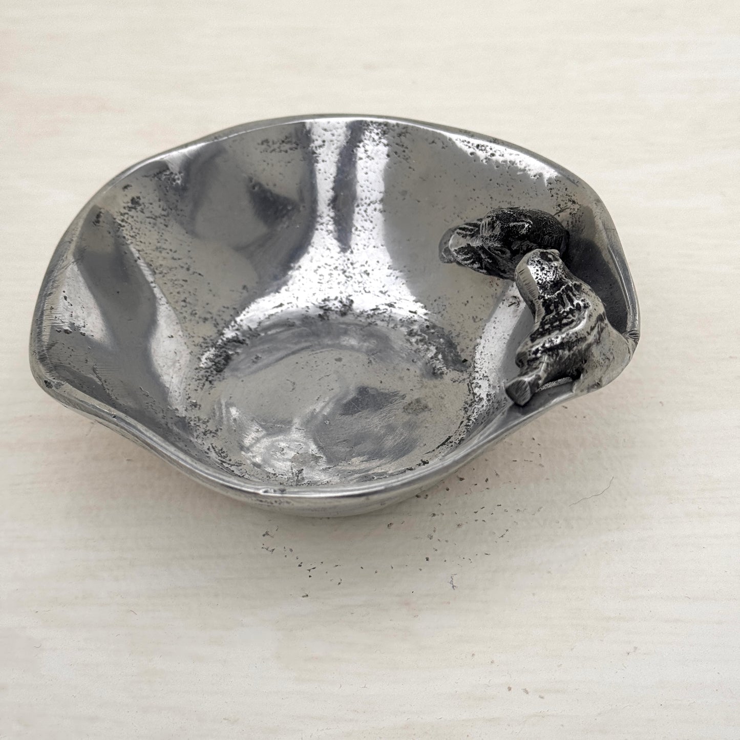 Vintage Pewter Bird Trinket Dish – Organic Hand Formed Silver Tone Bowl