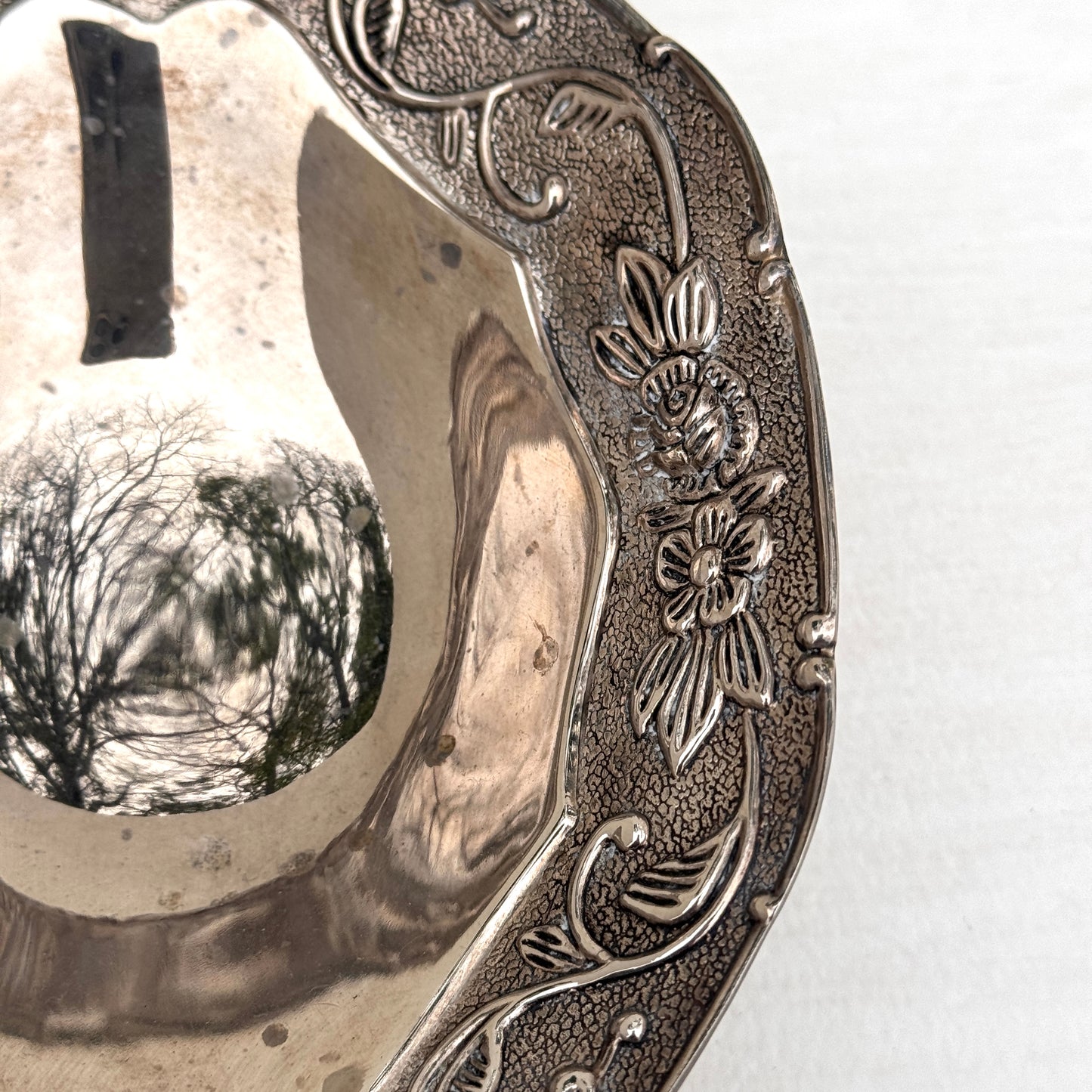 Vintage Style Silver Footed Serving Dish with Ornate Handles | Floral Pedestal Bowl