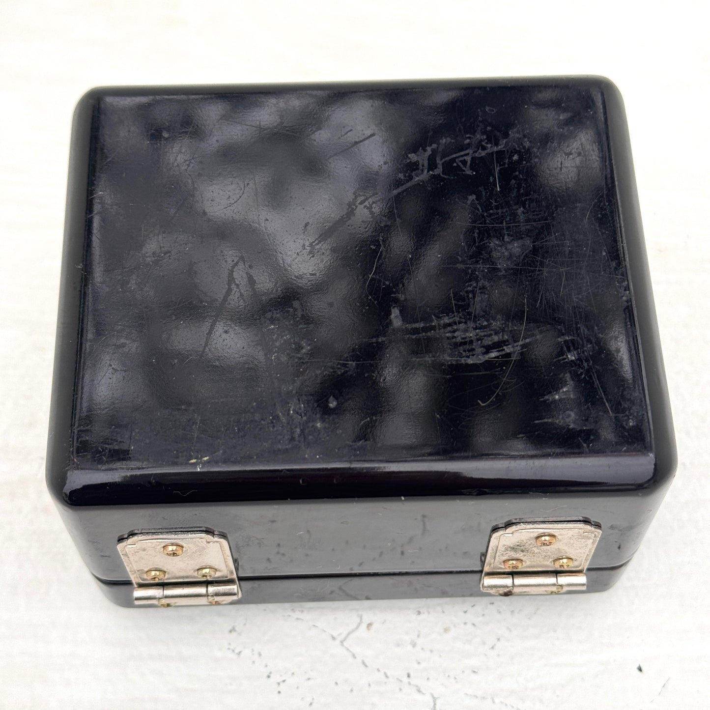 Vintage Black Lacquer Jewelry Box with Mother of Pearl Bird Inlay & Turtle Clasp