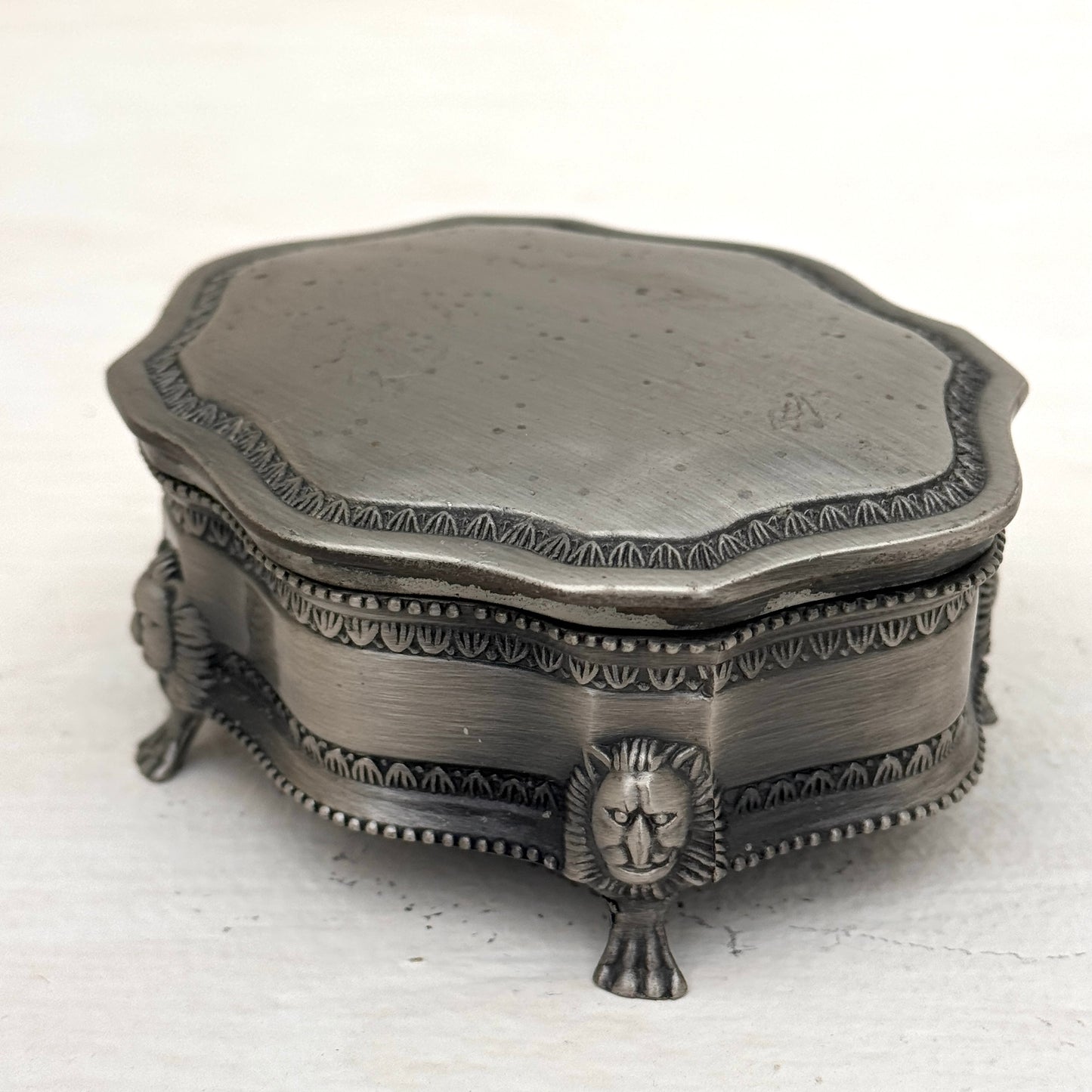 Vintage Silver Tone Jewelry Box with Lion Feet | Blue Velvet Trinket Box