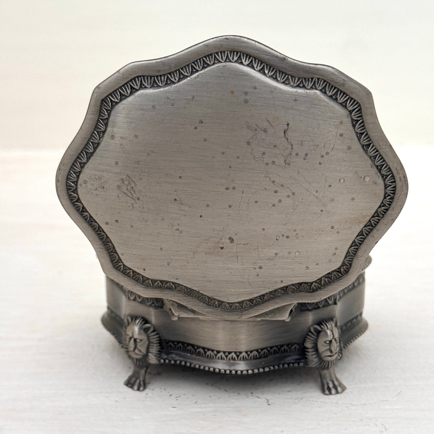 Vintage Silver Tone Jewelry Box with Lion Feet | Blue Velvet Trinket Box
