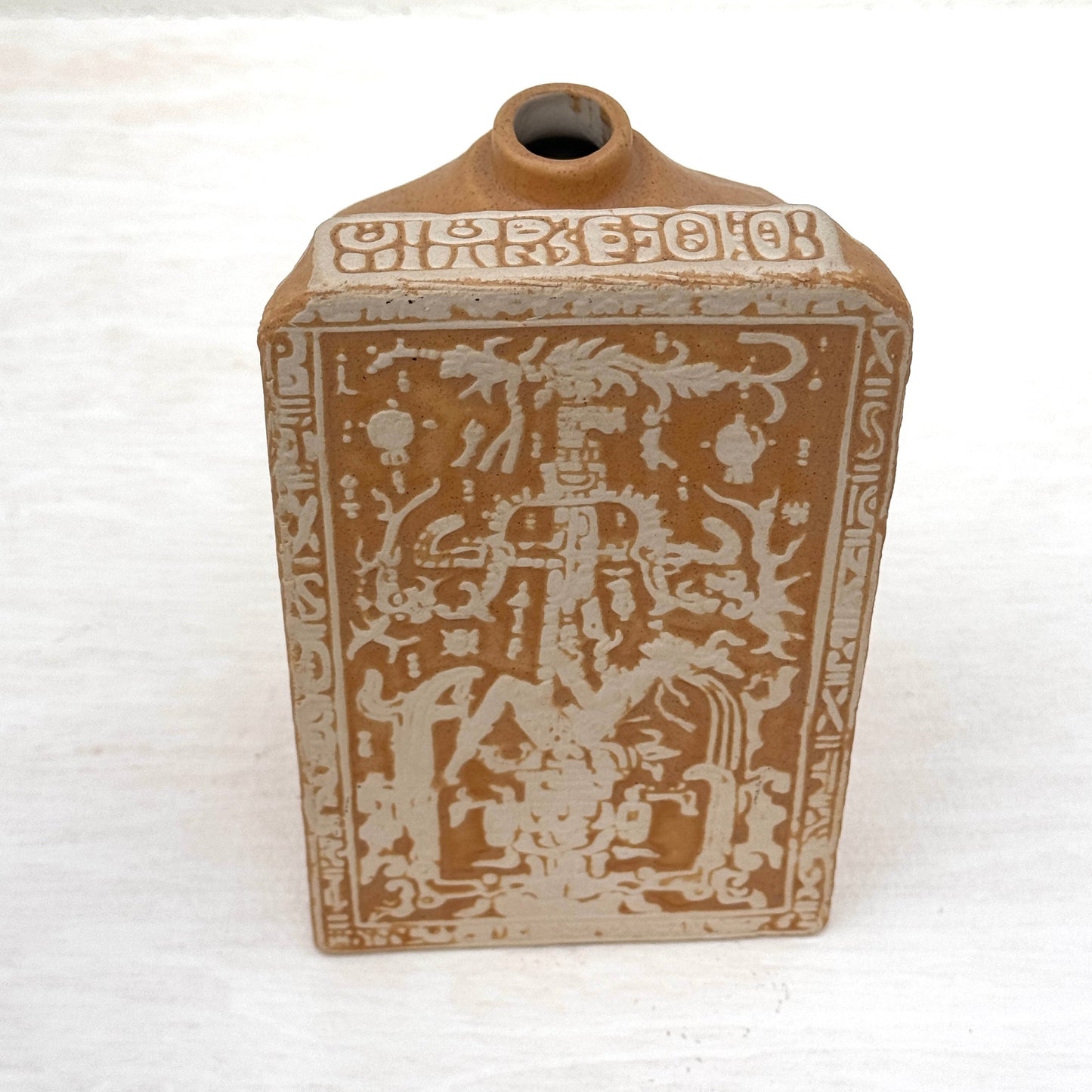 Vintage 1970’s Mexican Pottery Relief Vase | Mayan Aztec Style Studio Ceramic Vessel