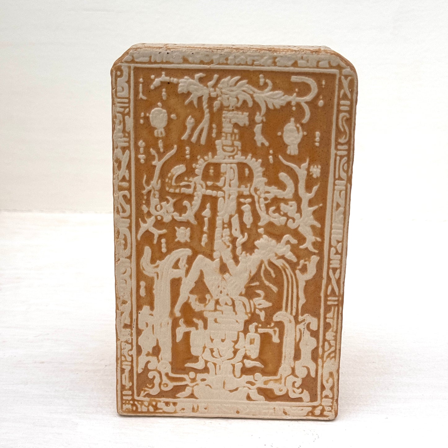 Vintage 1970’s Mexican Pottery Relief Vase | Mayan Aztec Style Studio Ceramic Vessel