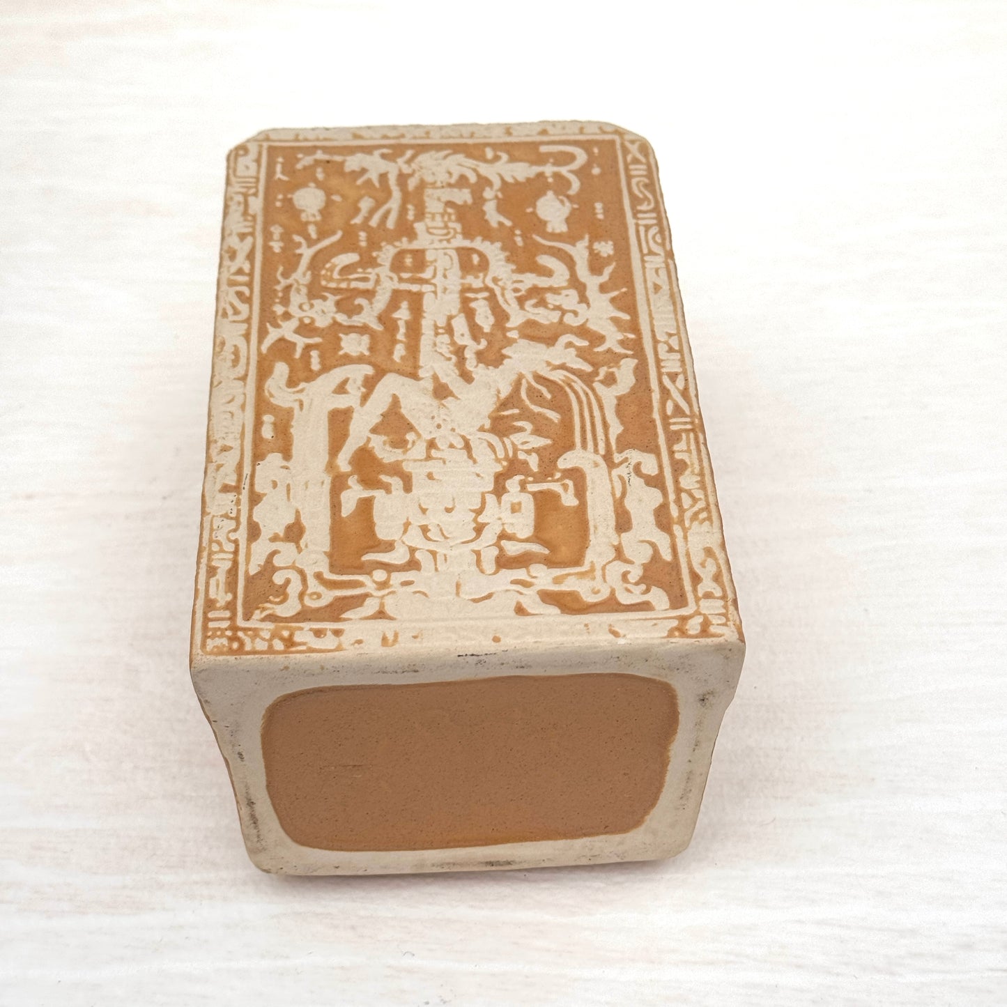 Vintage 1970’s Mexican Pottery Relief Vase | Mayan Aztec Style Studio Ceramic Vessel