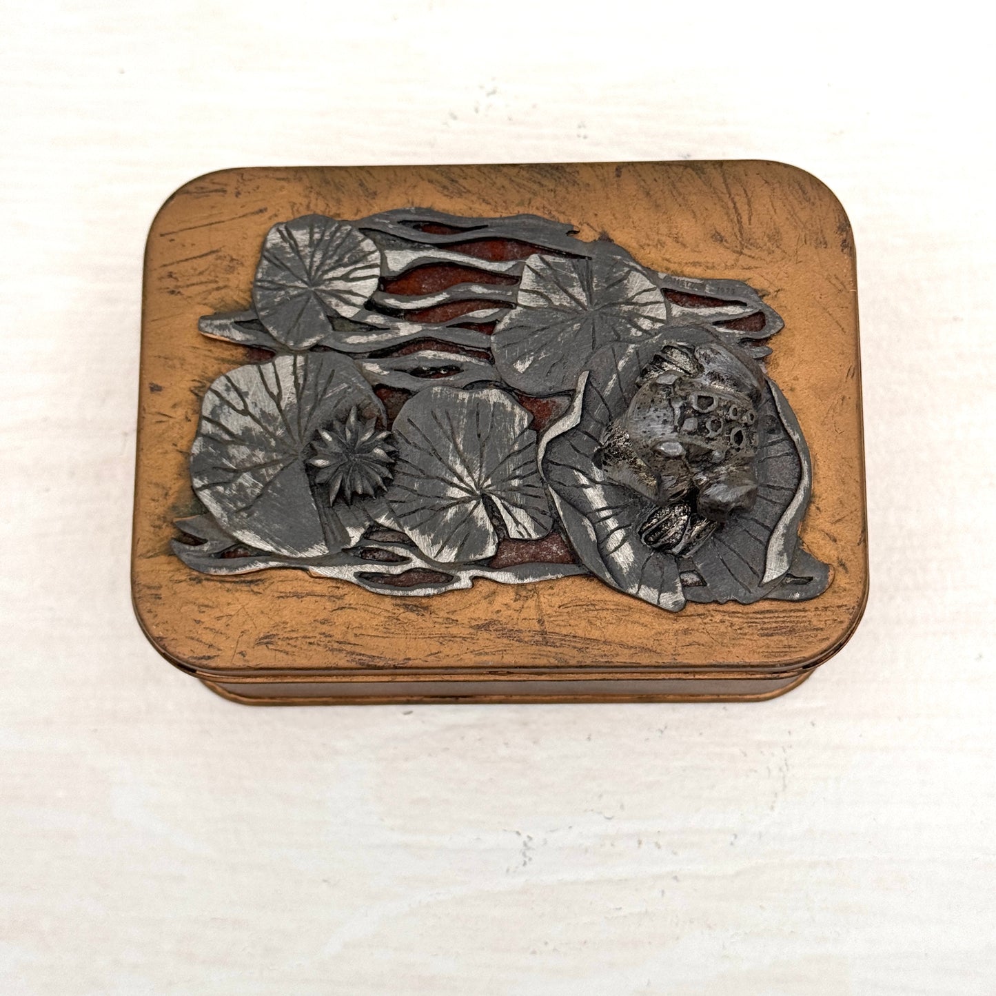 Vintage Brass & Pewter Frog Trinket Box – Lily Pad Design, Metazo Inc.