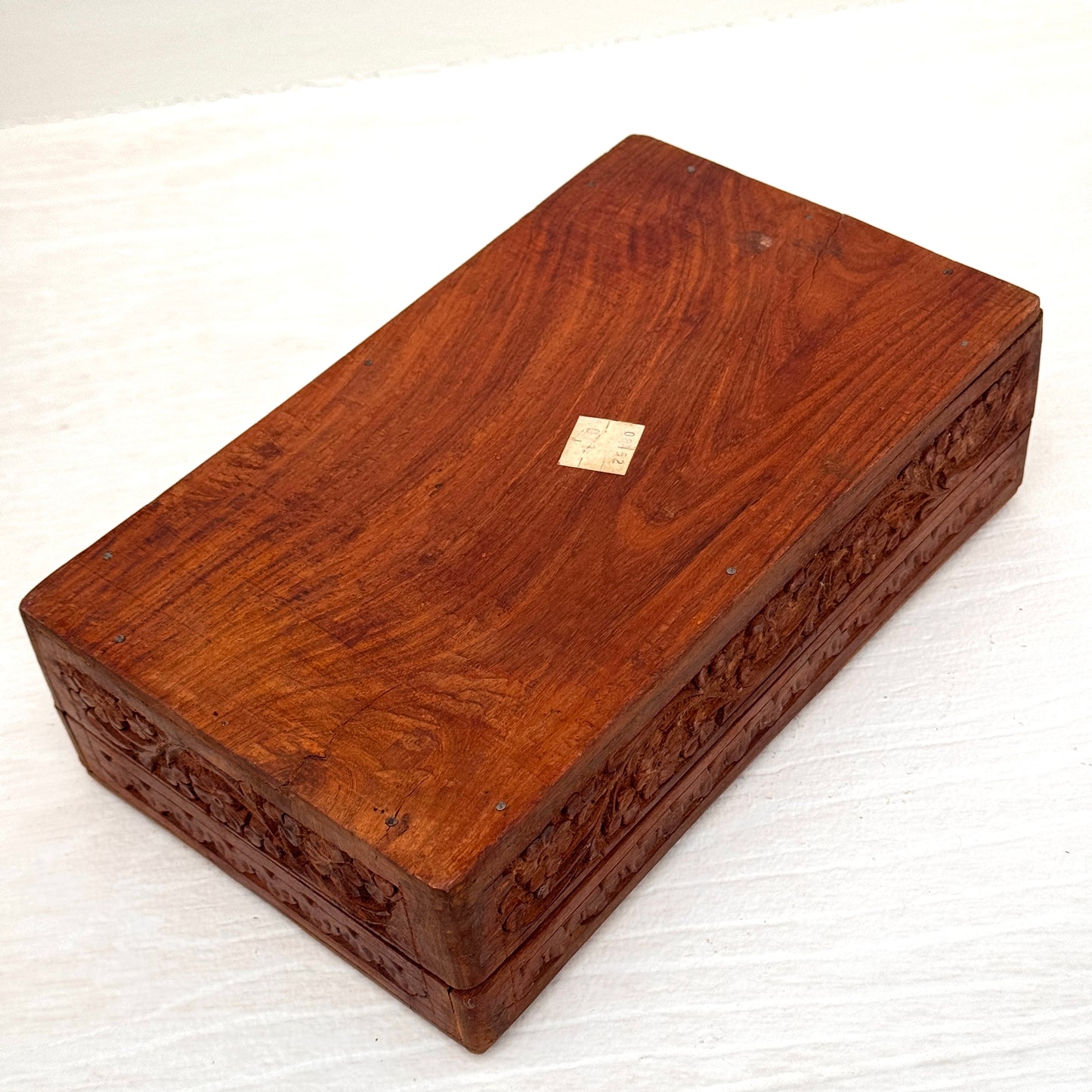 Vintage Hand Carved Wooden Jewelry Box with Bone Inlay Floral Trinket Box Made in India