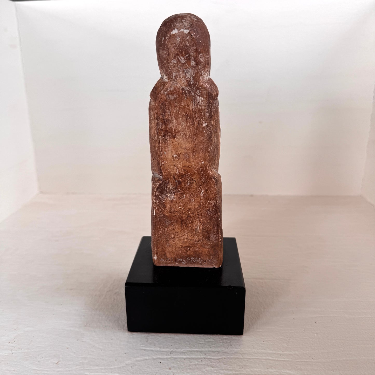 Vintage Aztec Style Mother & Child Statue – Hand Carved Look – Rustic Terracotta Figurine on Base