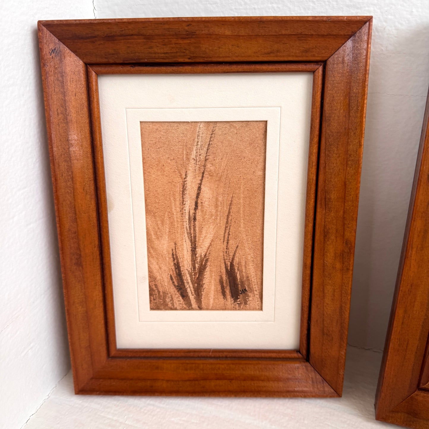 Vintage Sepia Botanical Mini Art Set of 3 Framed Nature Sketches