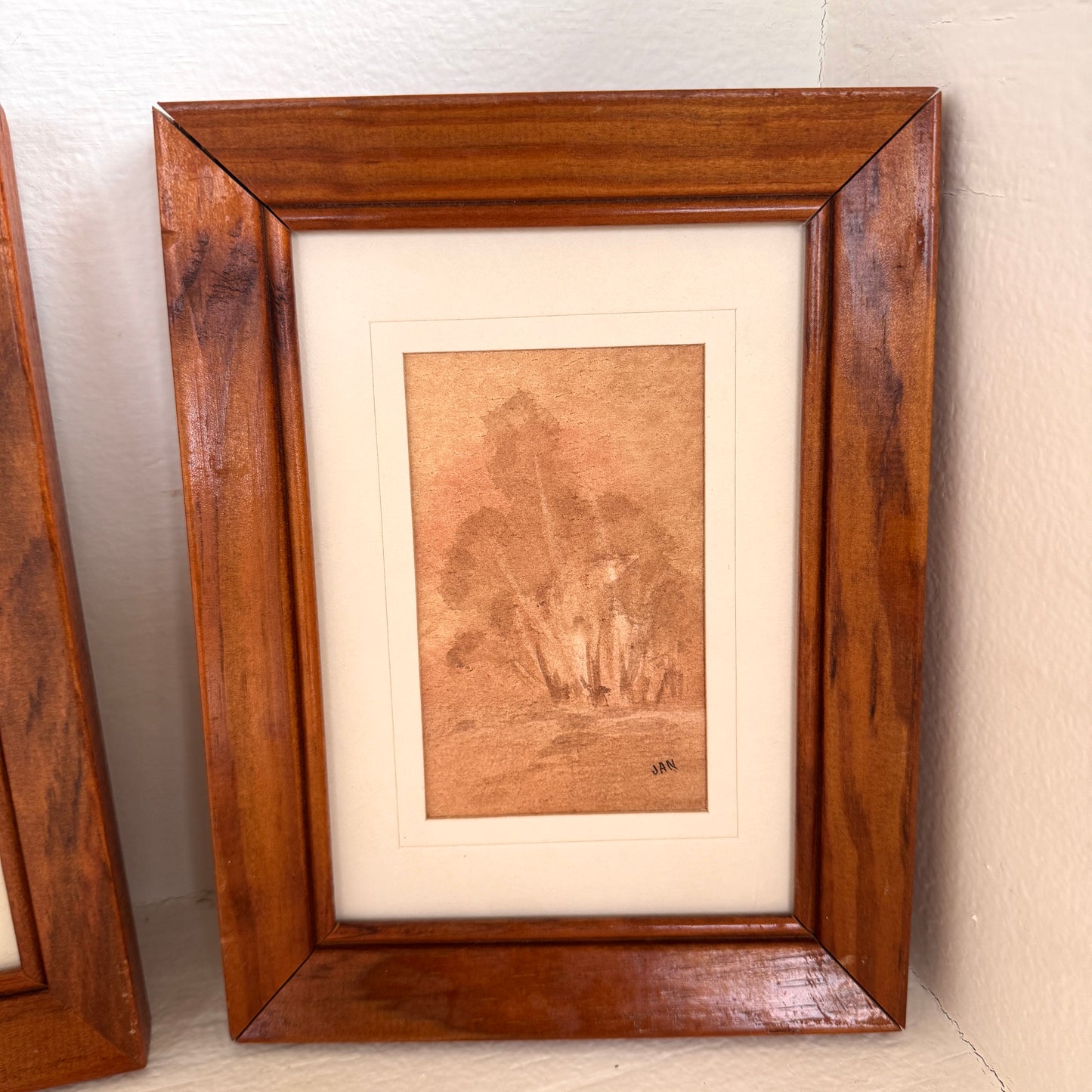 Vintage Sepia Botanical Mini Art Set of 3 Framed Nature Sketches