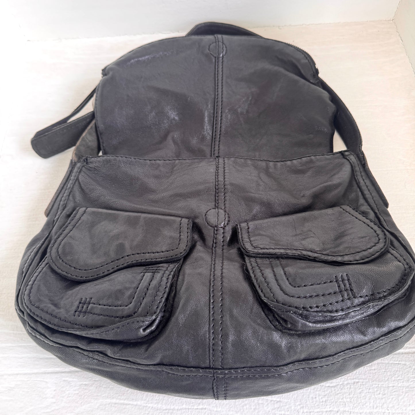 Vintage Lucky Brand Black Leather Slouchy Hobo Bag Boho Y2K