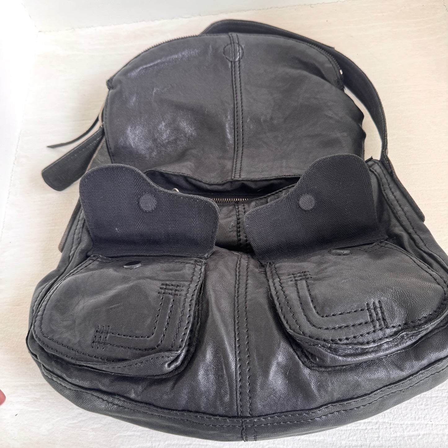 Vintage Lucky Brand Black Leather Slouchy Hobo Bag Boho Y2K