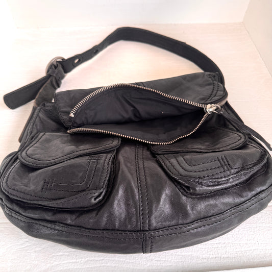 Vintage Lucky Brand Black Leather Slouchy Hobo Bag Boho Y2K