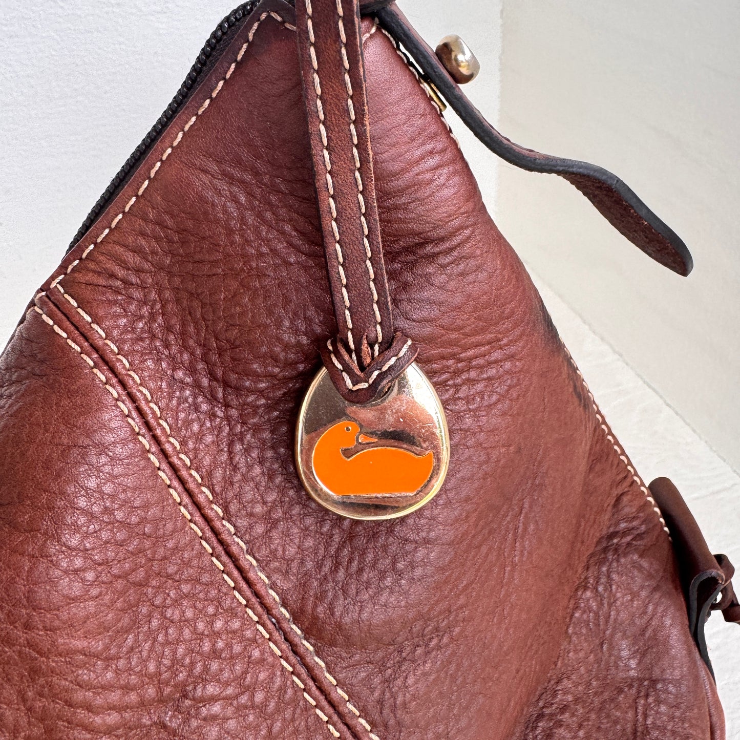 Dooney & Bourke Brown Pebbled Leather Hobo Shoulder Bag Duck Charm Large Purse