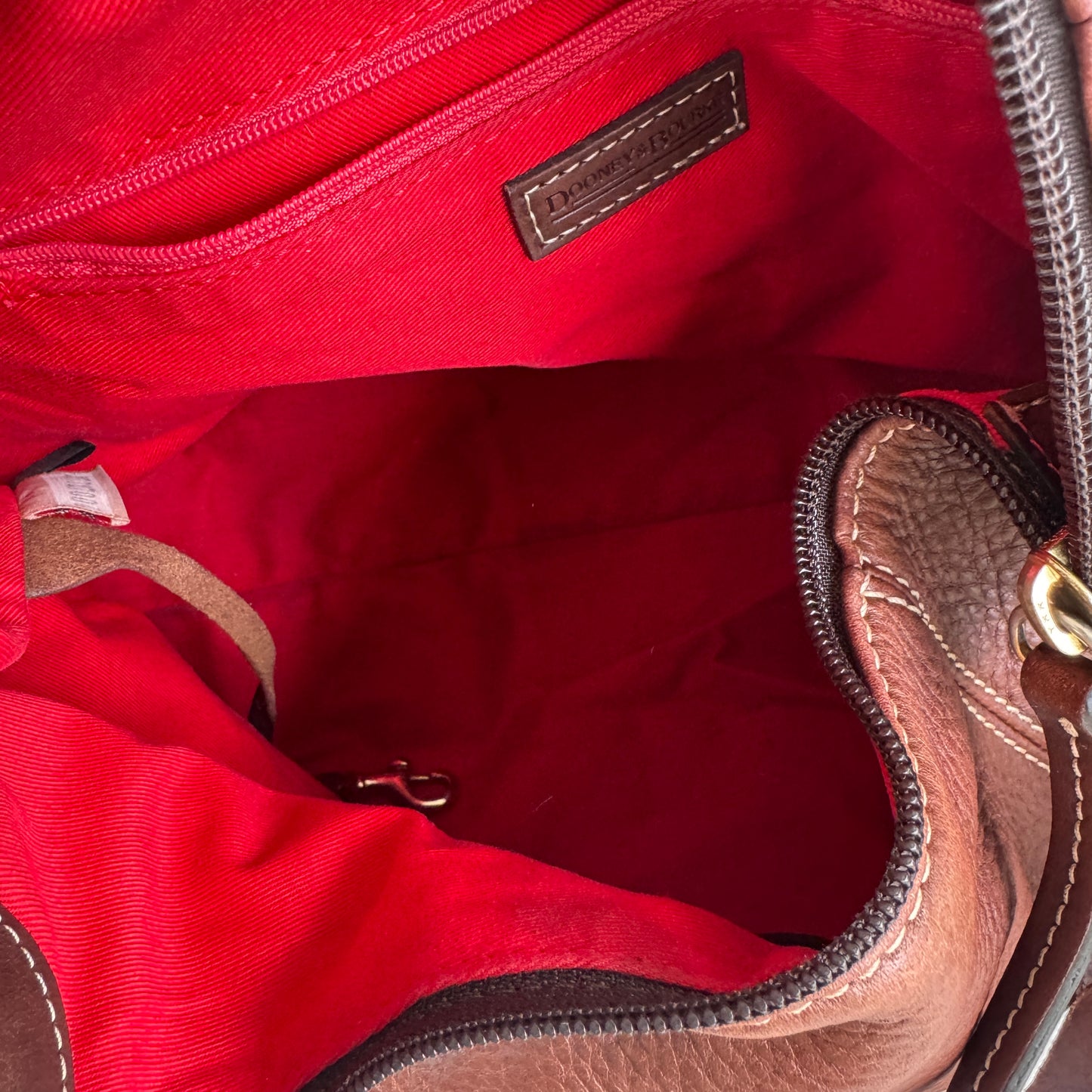 Dooney & Bourke Brown Pebbled Leather Hobo Shoulder Bag Duck Charm Large Purse