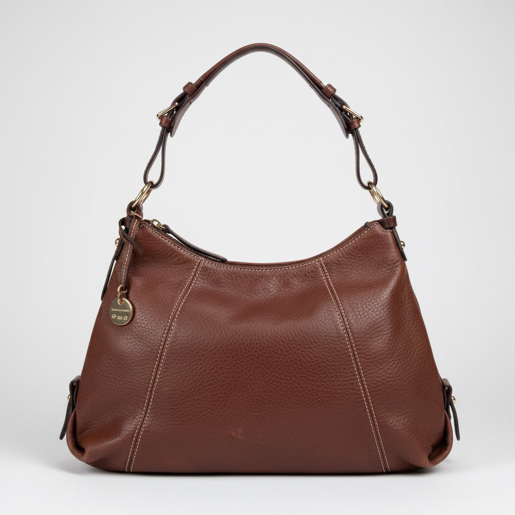 Dooney & Bourke Brown Pebbled Leather Hobo Shoulder Bag Duck Charm Large Purse
