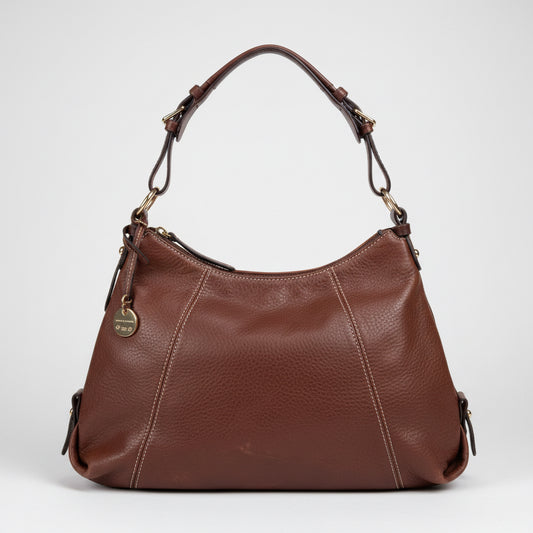 Dooney & Bourke Brown Pebbled Leather Hobo Shoulder Bag Duck Charm Large Purse