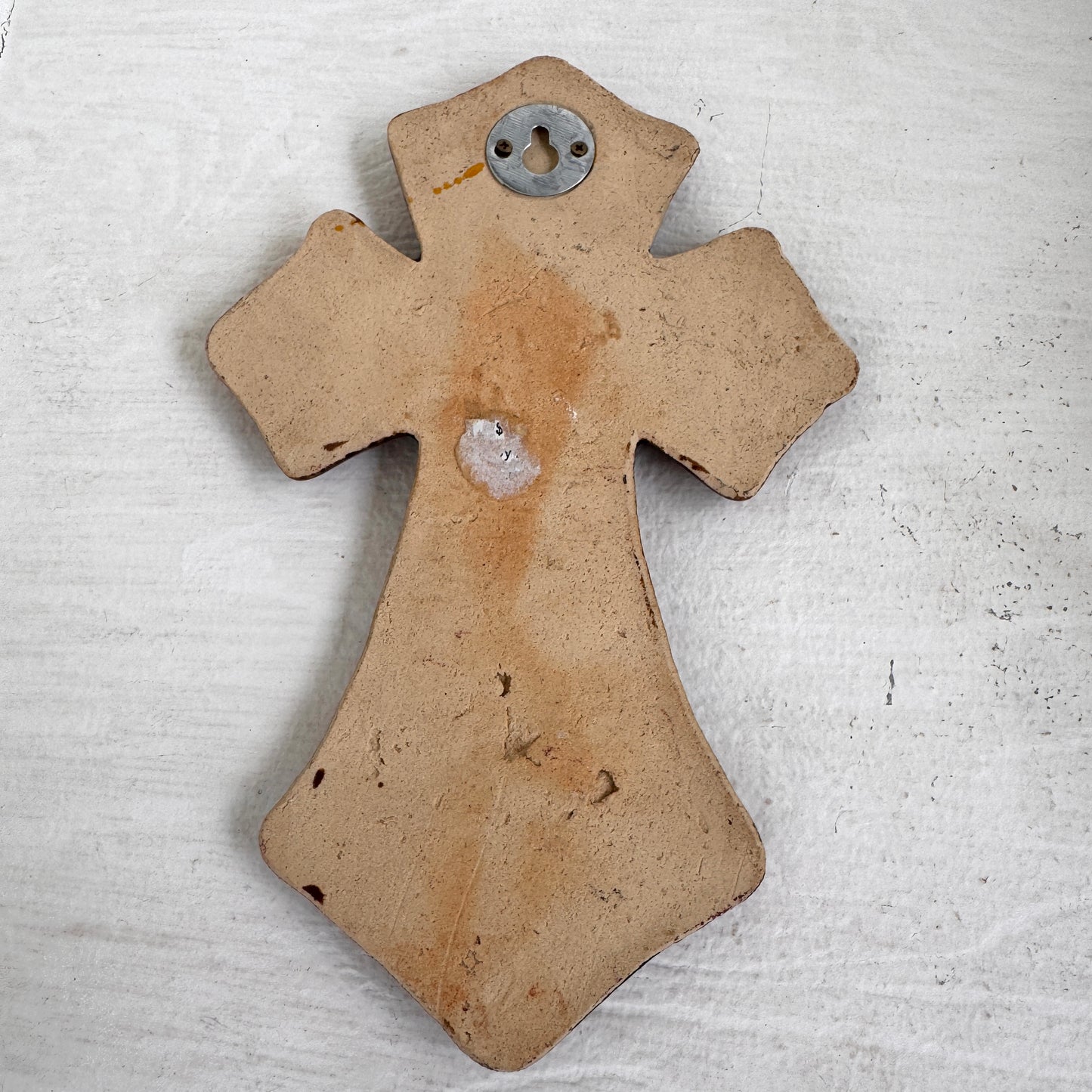 Handcrafted Ceramic Wall Cross Set Brown Glazed Religious Wall Decor Folk Art