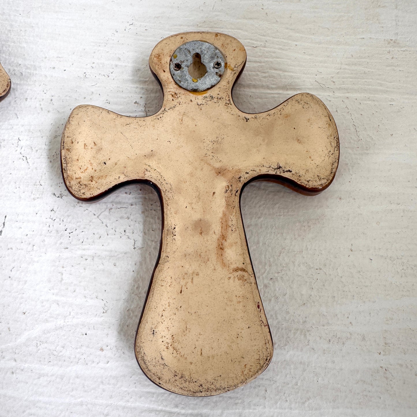 Handcrafted Ceramic Wall Cross Set Brown Glazed Religious Wall Decor Folk Art